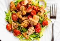 Skillet Chicken with Tomatoes and Zucchini Noodles