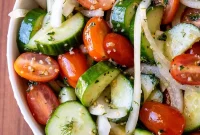 Cucumber Tomato Salad Recipe with Feta and Fresh Herbs