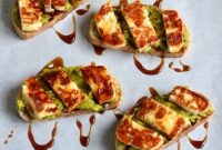 Grilled Halloumi and Avocado Tartine with Pomegranate Molasses
