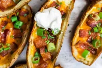 Crispy Potato Skins with Cheddar, Bacon and Green Onions