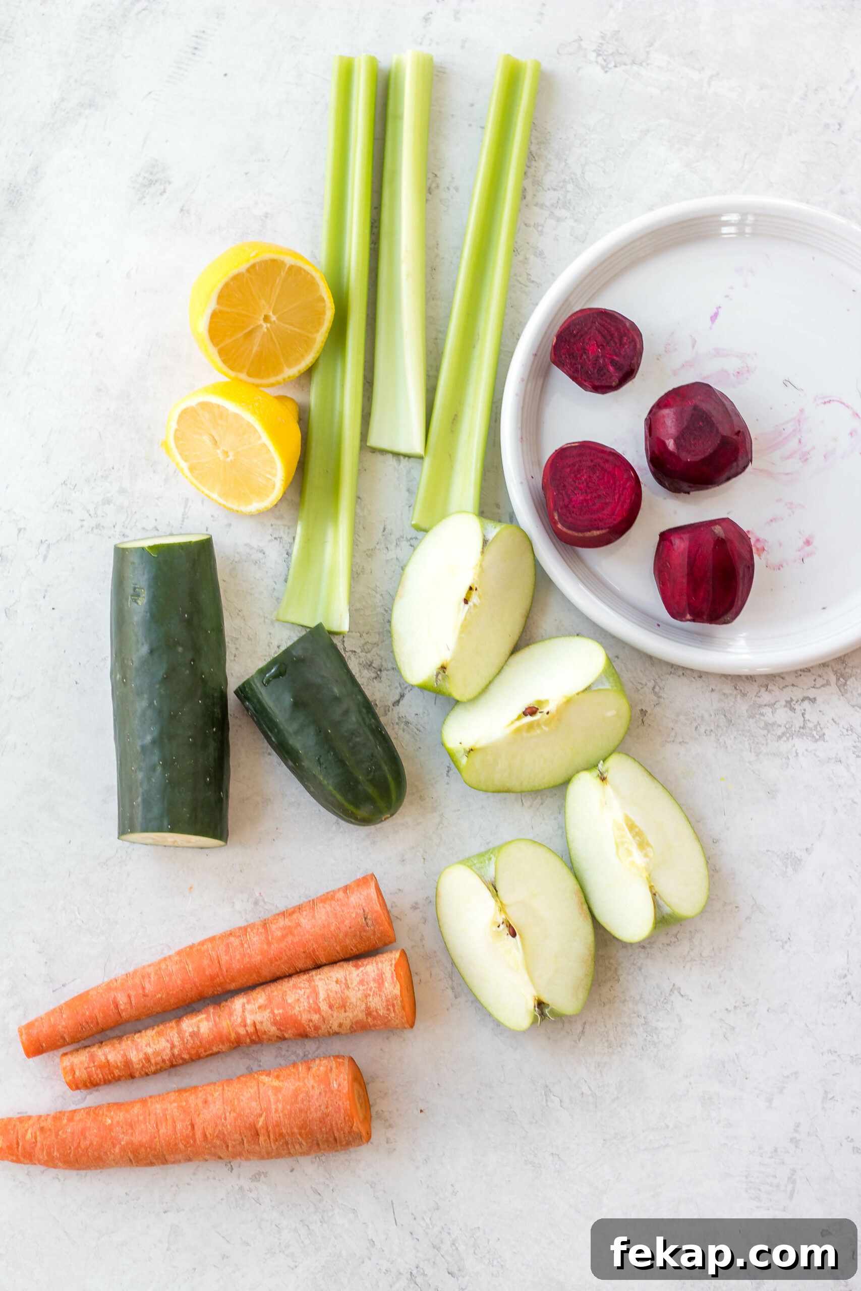 immune-boosting-juice-ingredients-prepped Prepped fruits and vegetables ready to juice
