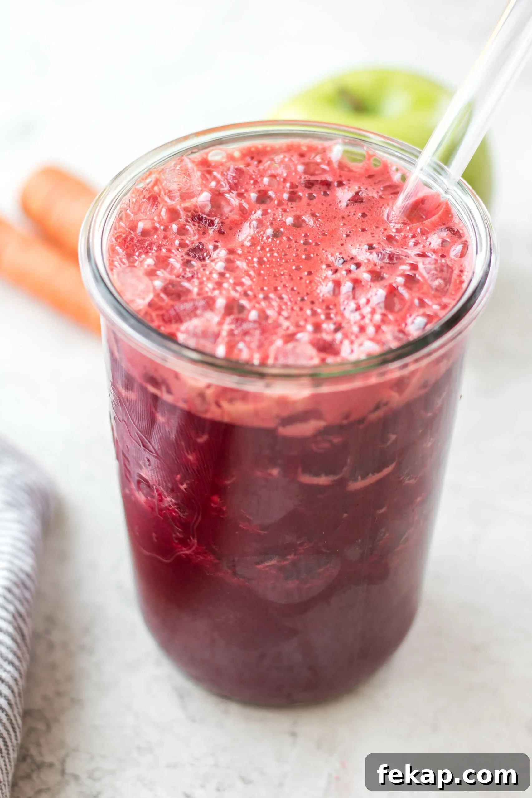 Pour over ice and enjoy! Fresh poured immune boosting juice over ice