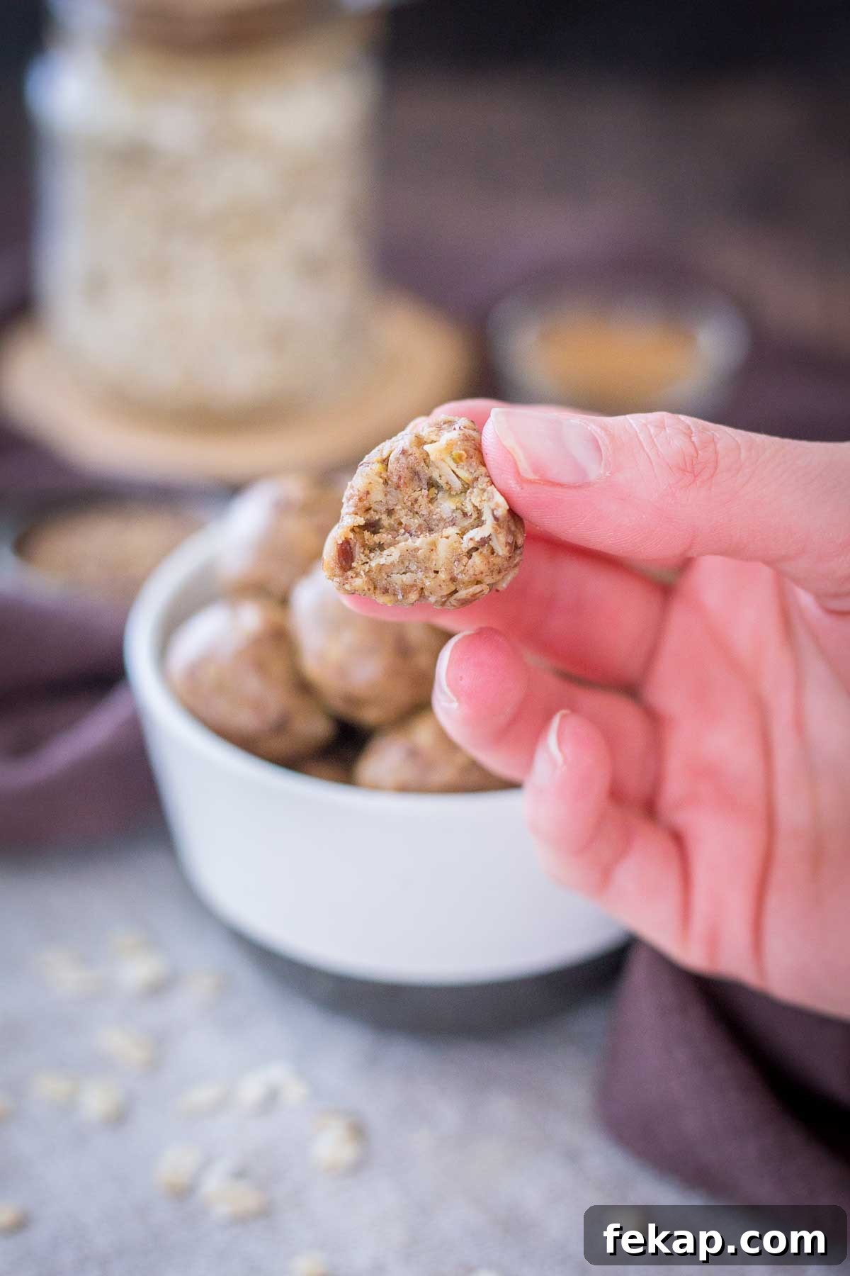 Hand holding Peanut Butter Protein Balls