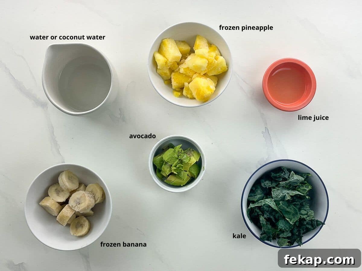 Green Smoothie Recipe for Radiant Skin 3 ingredients in bowls