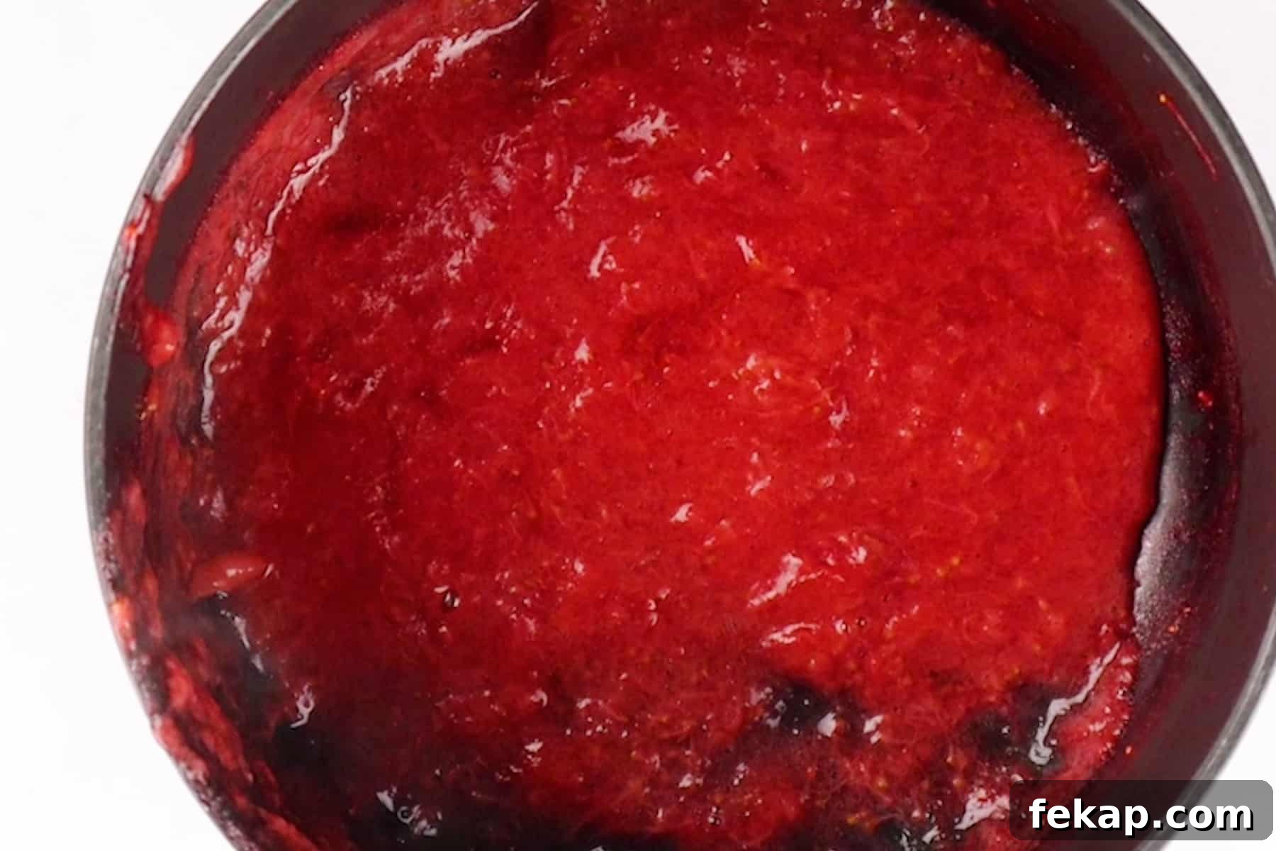 Moist Chocolate Strawberry Cake Recipe 10 pureed strawberry mixed in sauce pan.