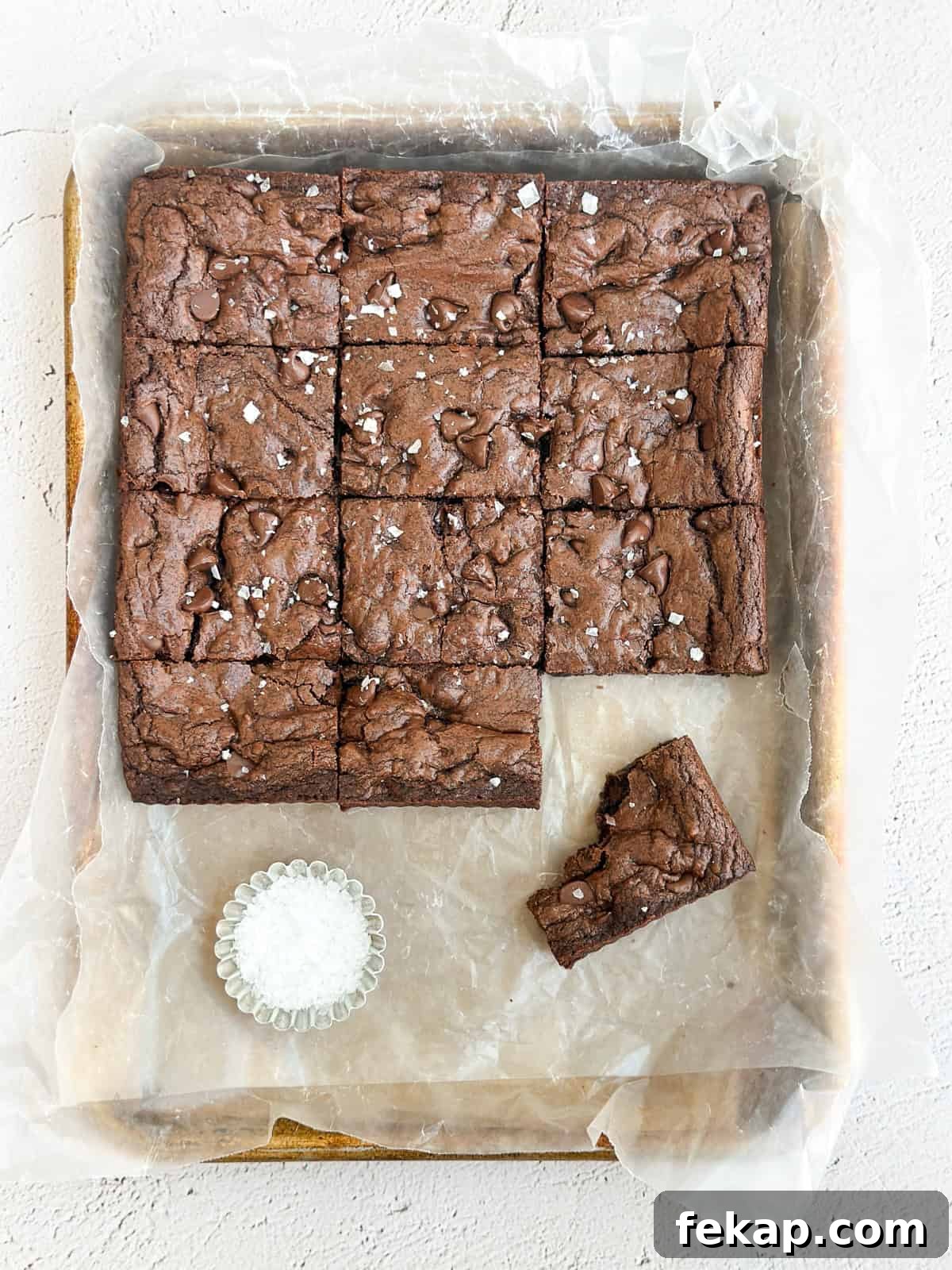 Fudgy Double Chocolate Cookie Bars Recipe 10 all the double chocolate cookie bars cut and placed on a large baking sheet with extra salt.