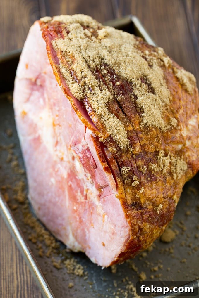 Coke glazed spiral ham A spiral glazed ham coated in brown sugar.