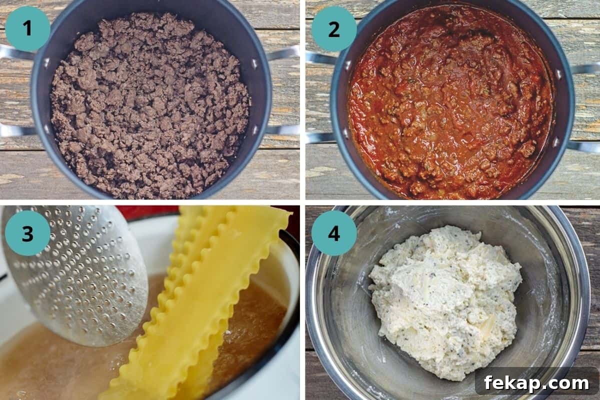 Homestyle Lasagna with Jarred Sauce Recipe 4 photo collage of recipe steps 1 through 4