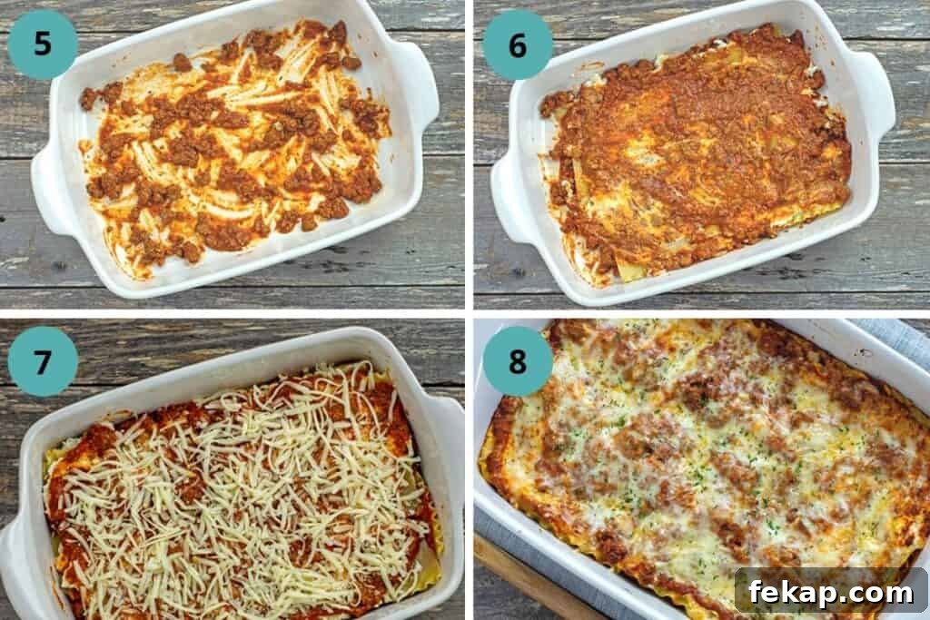 Homestyle Lasagna with Jarred Sauce Recipe 5 assembled lasagna layers in casserole dish