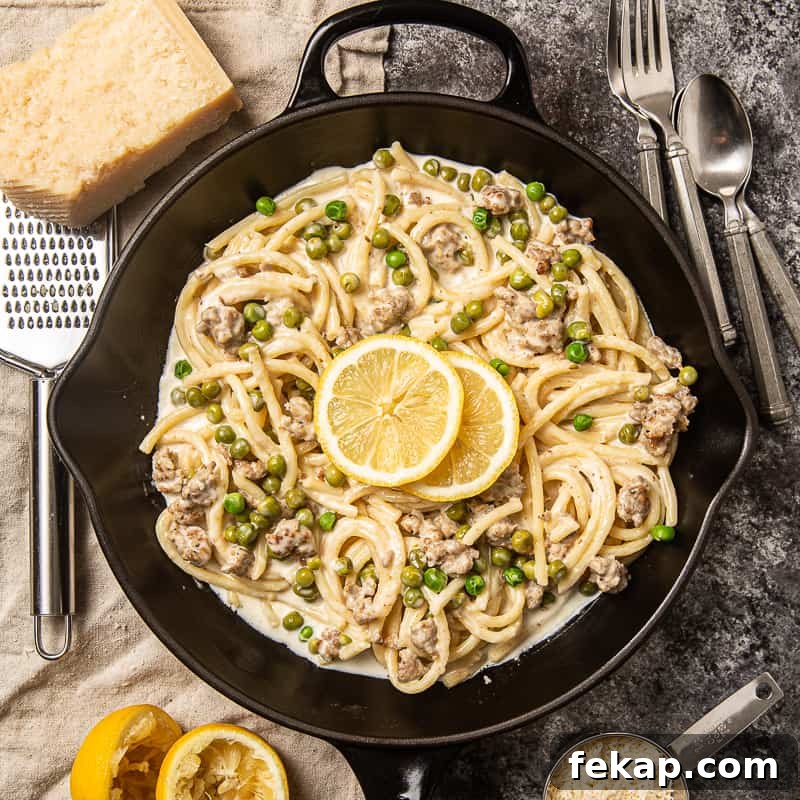 Creamy Lemon Sausage Pasta with Peas 2 creamy lemon pasta
