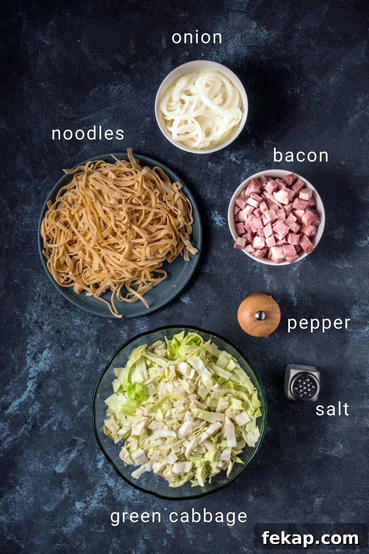 Classic Haluski: Fried Cabbage and Noodles with Bacon 3 Ingredients for haluski noodles and cabbage.