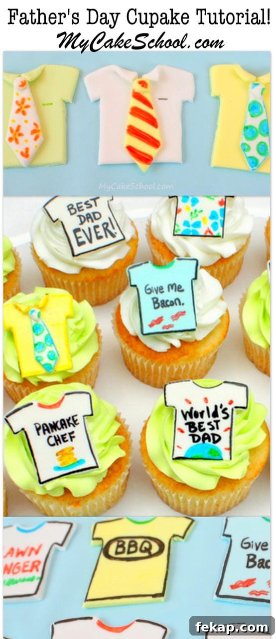 Father's Day Cupcake Ideas Dad Will Love 2 Father's Day Cupcake Tutorial by MyCakeSchool.com! Learn to make CUTE Ties and Tees toppers!