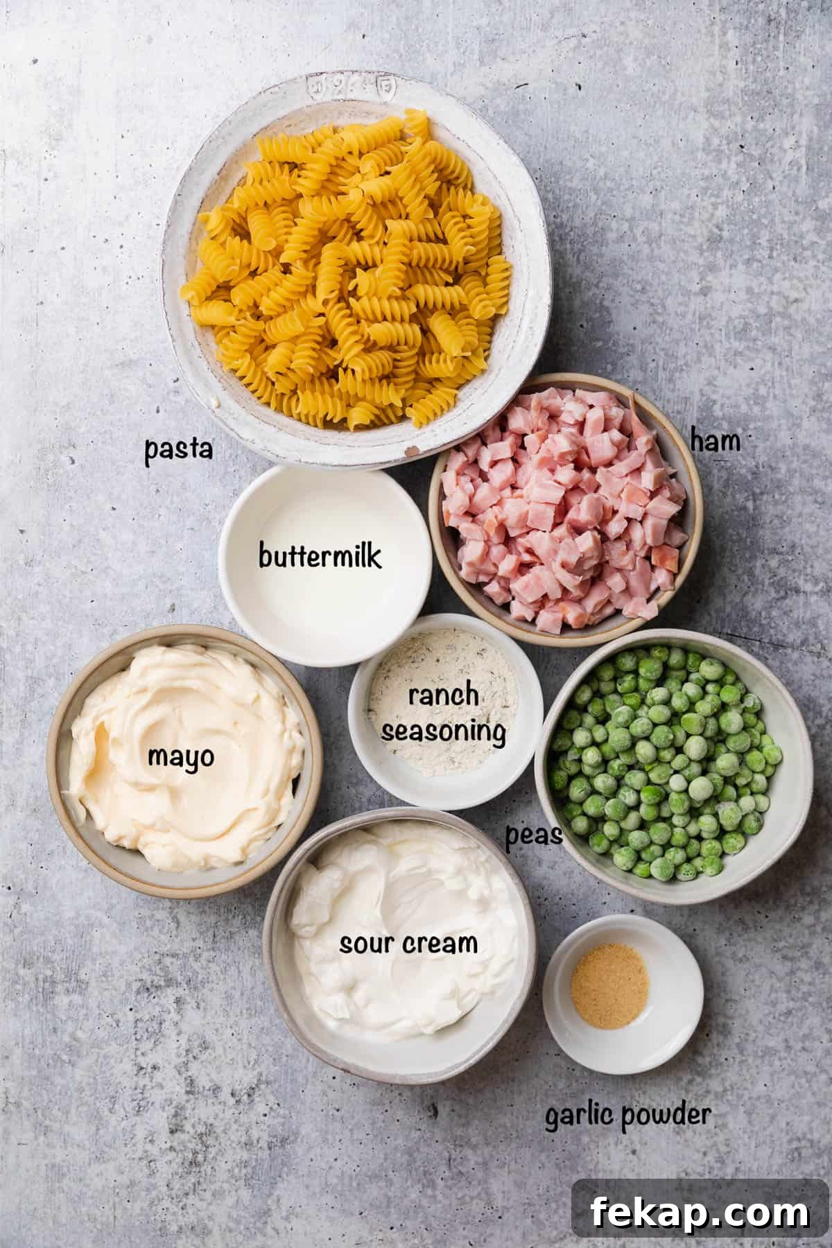 Copycat Ruby Tuesday Ham and Pea Pasta Salad Recipe 3 Ingredients to make the recipe.