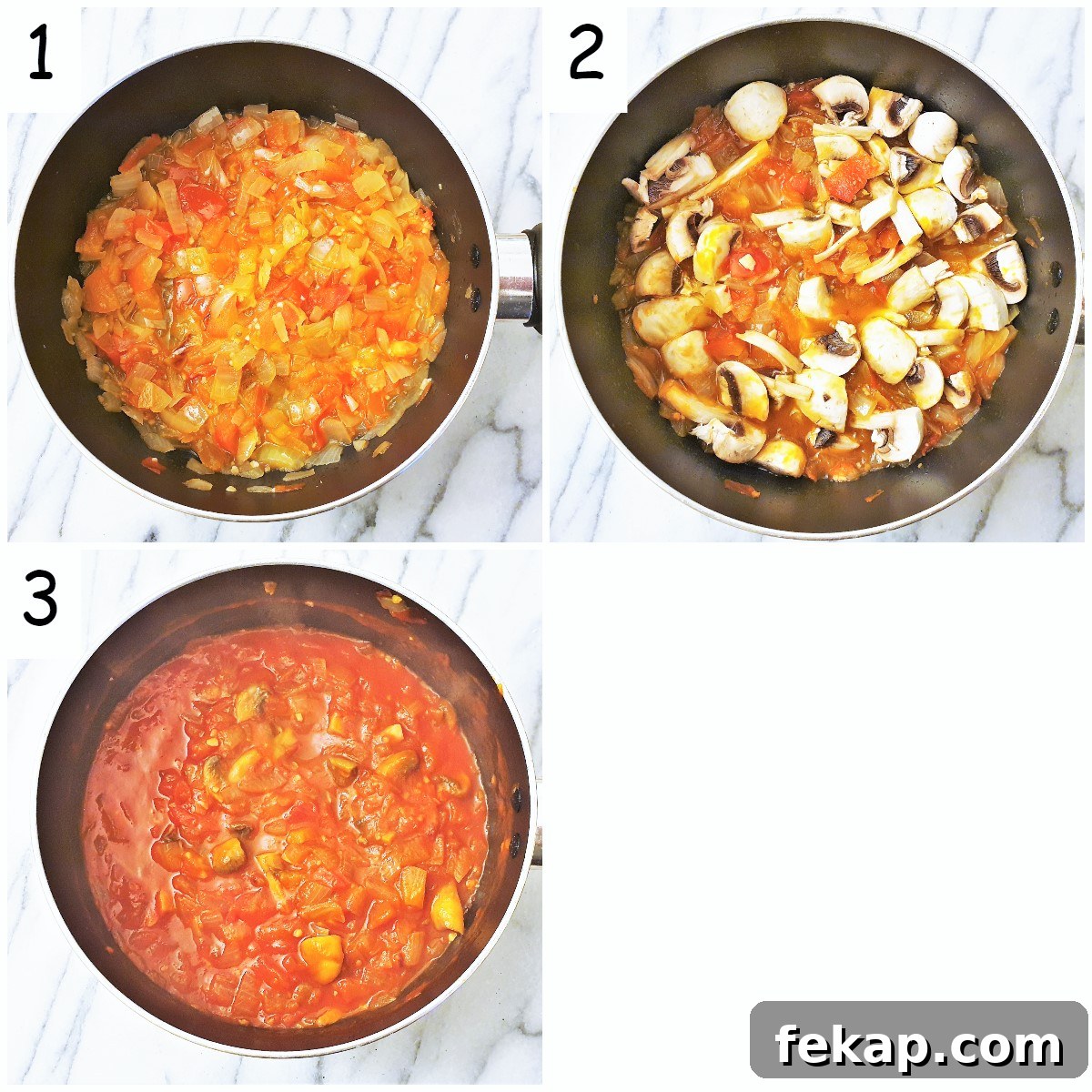 Baked Meatball Stuffed Shells in Spicy Tomato Sauce 5 Steps for making the sauce.