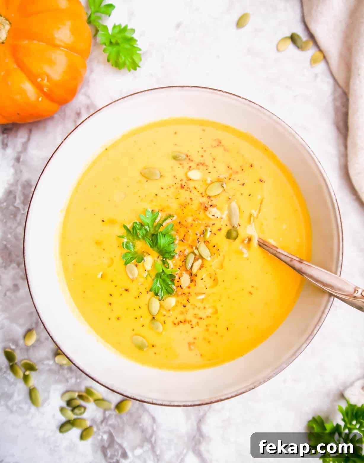 Roasted Pumpkin and Sweet Potato Soup Recipe 12 Pumpkin soup from canned pumpkin in a bowl.