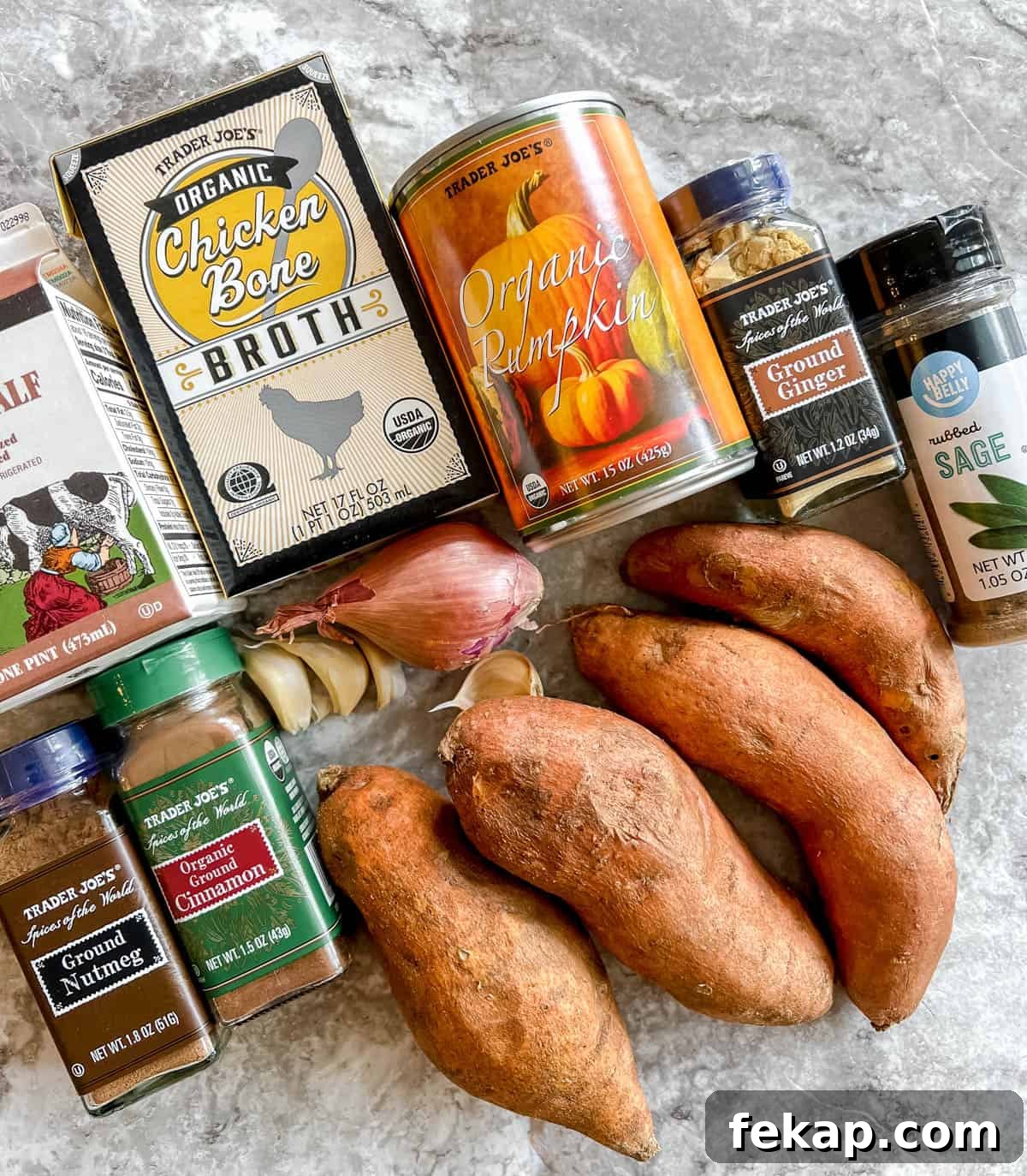 Roasted Pumpkin and Sweet Potato Soup Recipe 3 Ingredients for pumpkin sweet potato soup.