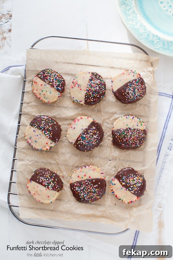 Dark Chocolate Dipped Funfetti Shortbread Cookies from thelittlekitchen.net Dark Chocolate Dipped Funfetti Shortbread Cookies from thelittlekitchen.net