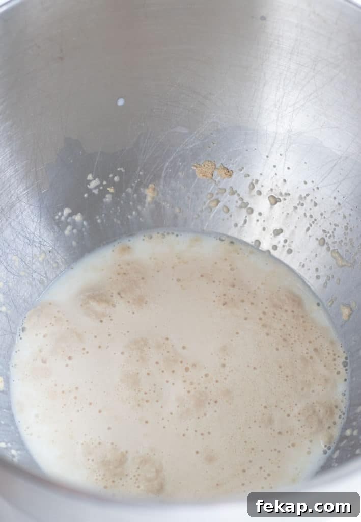bowl of milk and foaming yeast