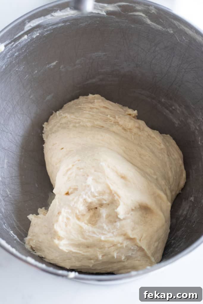 bowl of cinnamon roll dough before rising