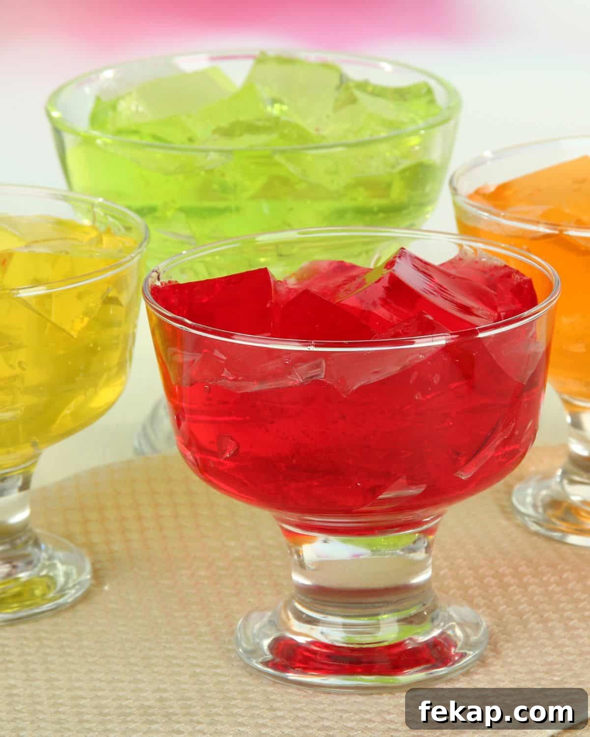 Mosaic Jello Recipe: Stained Glass Milk Jelly 5 Different fruit flavors cut into cubes.