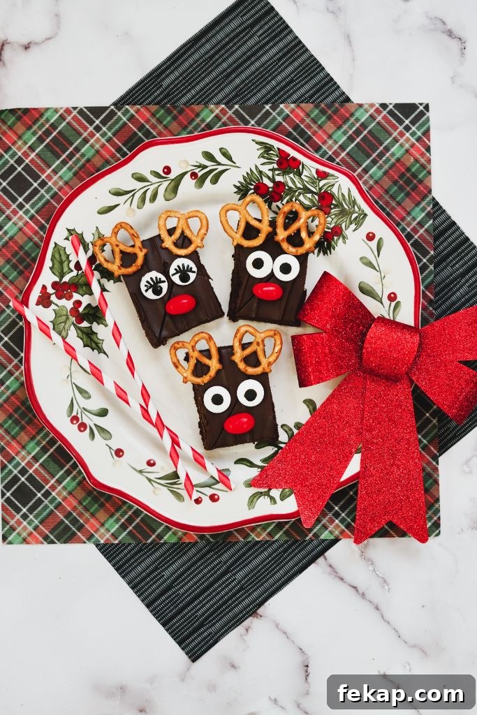 Festive Reindeer Brownies Recipe for Christmas Parties 10 holiday brownies with reindeer faces