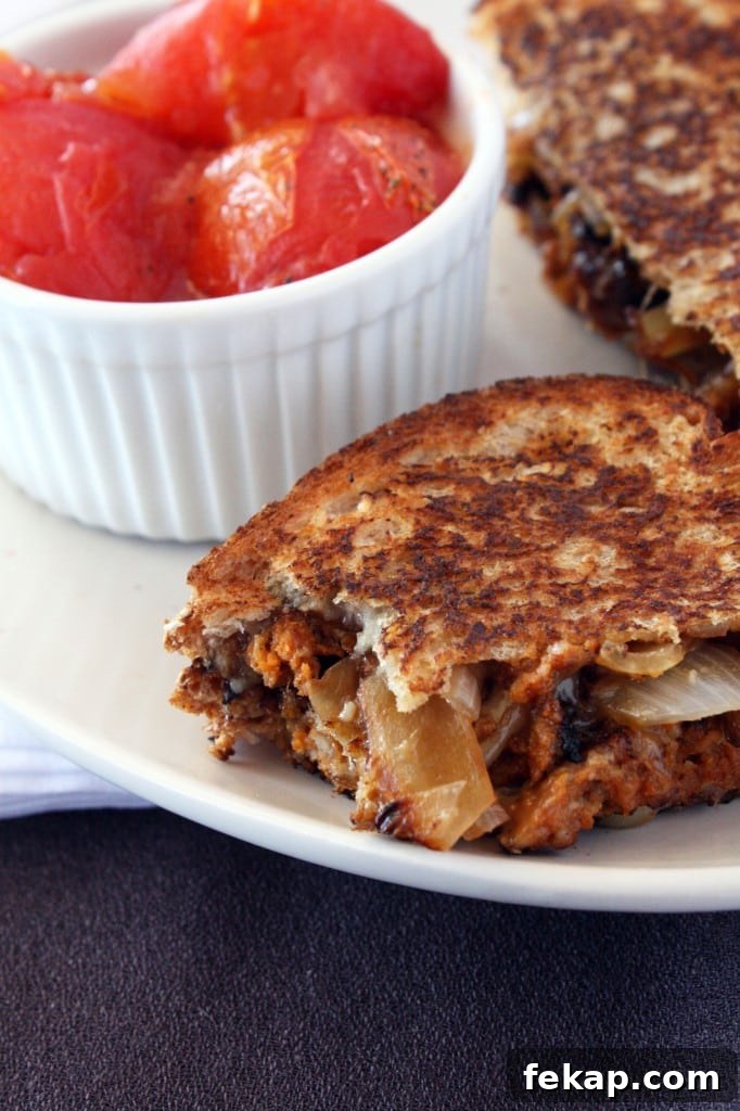 Spicy Double Decker Grilled Cheese with Roasted Tomatoes 4 Double decker grilled cheese served with roasted tomatoes