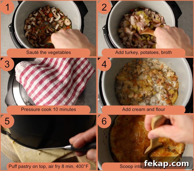 Ninja Foodi turkey pot pie process photos