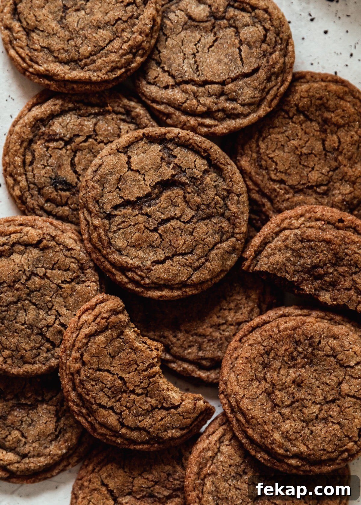 Chewy Coffee Cookies Recipe with Rich Espresso Flavor 8 A very closeup overhead photo of various coffee cookies stacked together.