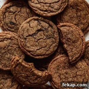 A very closeup overhead image of coffee cookies stacked together.