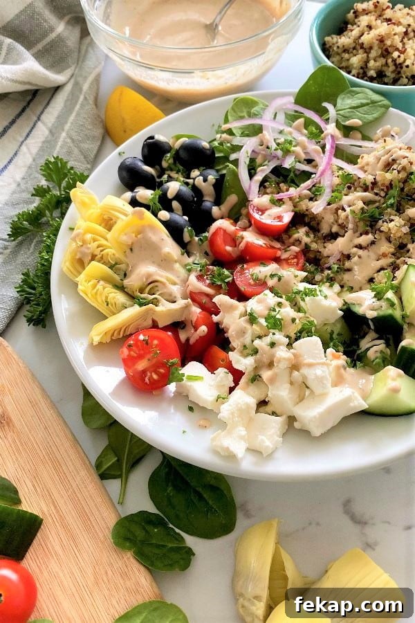 Mediterranean Quinoa Bowls with Maple Tahini Dressing Recipe 5 Mediterranean vegetables and feta