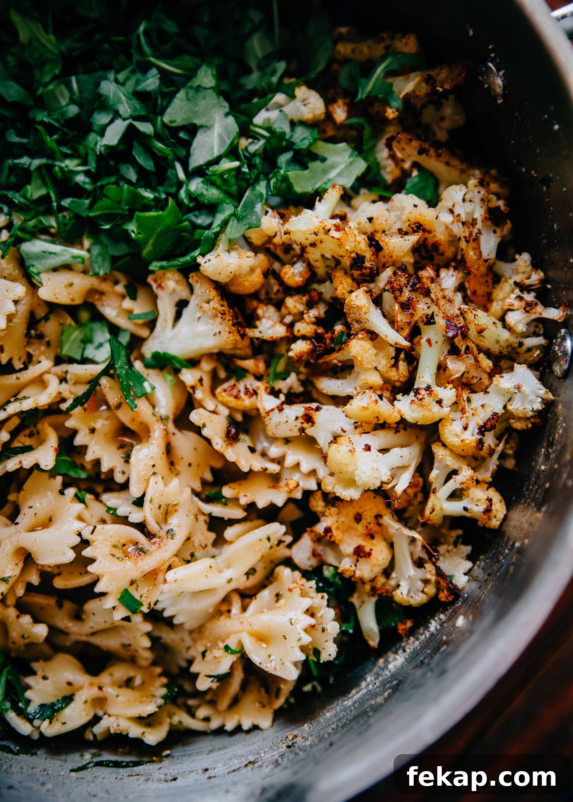 Roasted Cauliflower Pasta Recipe for Weeknight Dinner 4 Winter Cauliflower Pasta serving close-up