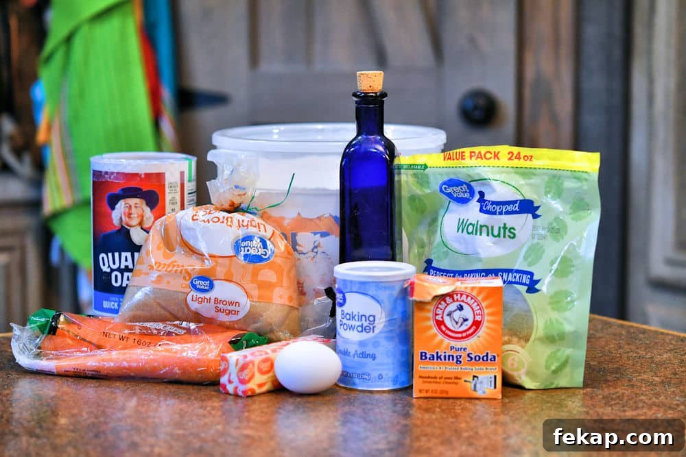 ingredients for oatmeal carrot cookies on countertop.