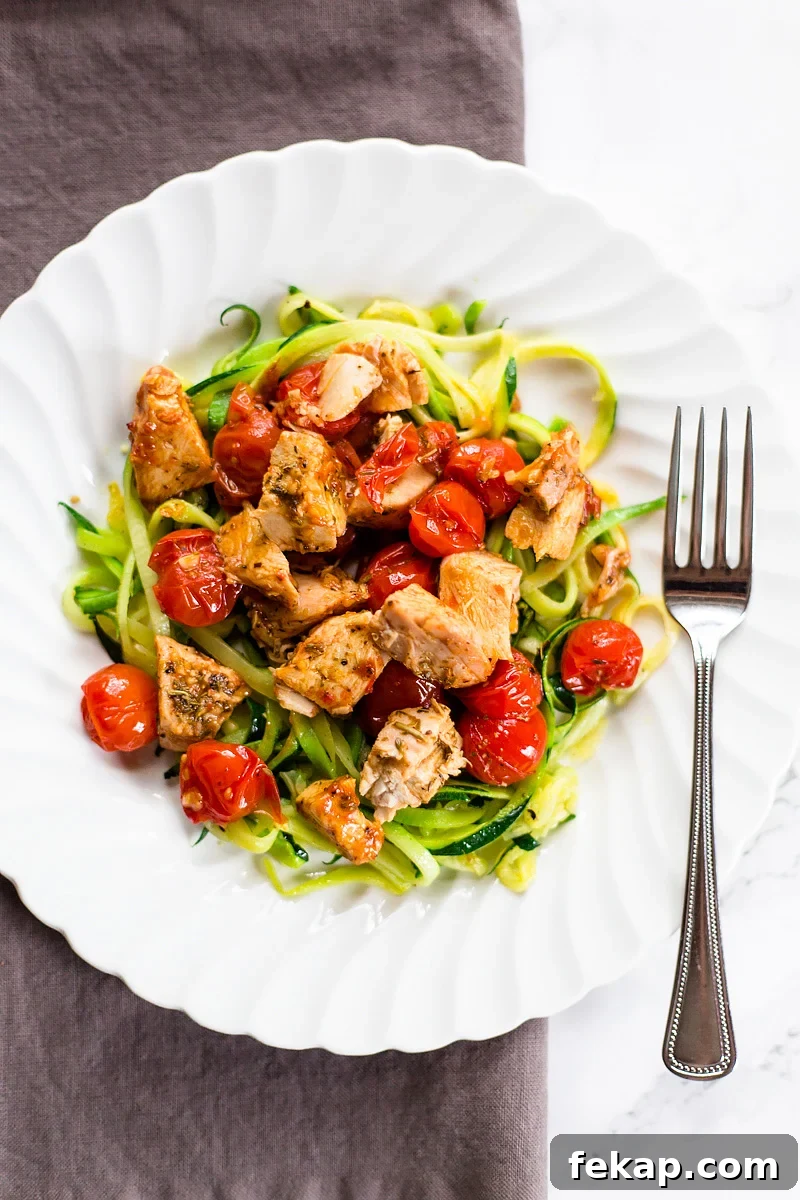 Tomato Chicken Pasta with zucchini noodles from above
