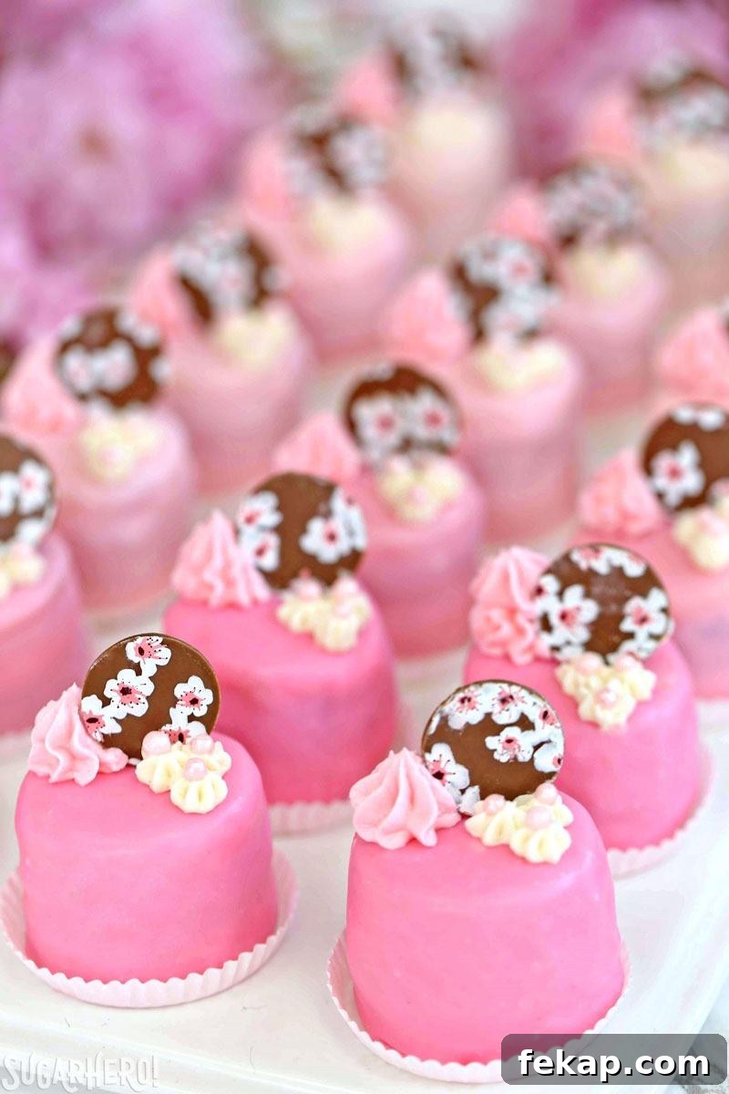Cherry Blossom Petit Fours Cherry Blossom Petit Fours - cute little cake bites filled with cherry buttercream and jam