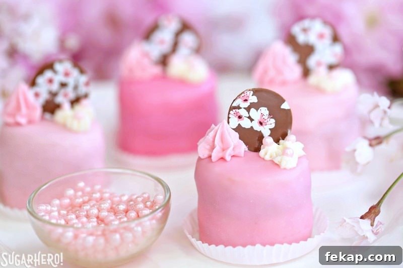 Cherry Blossom Petit Fours close-up Close-up of cherry petit fours