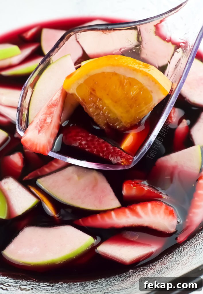 Ladleful of sangria with fruit