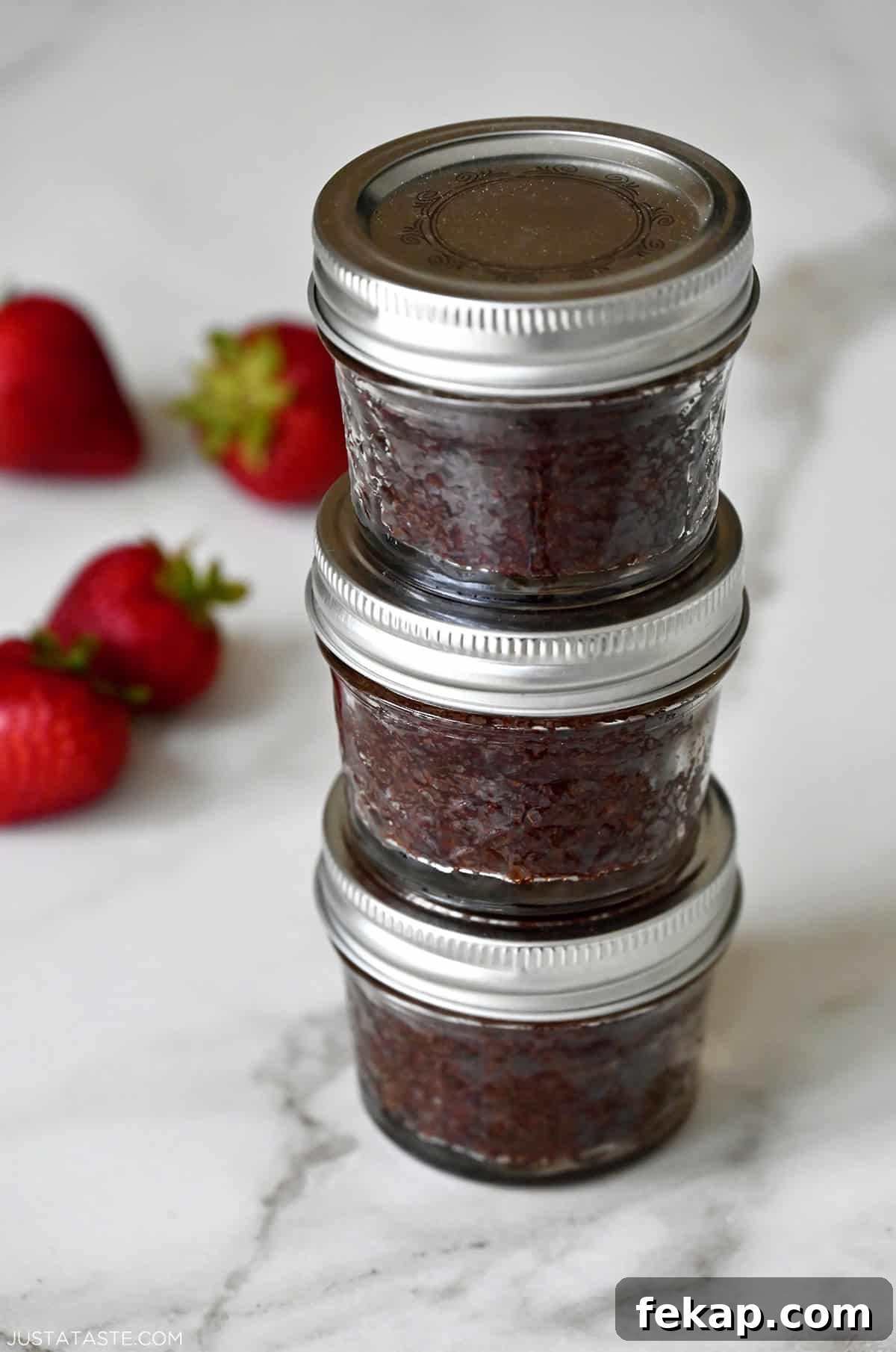 Fudgy Chocolate Brownies Recipe 13 Brownies in jars stacked three high.