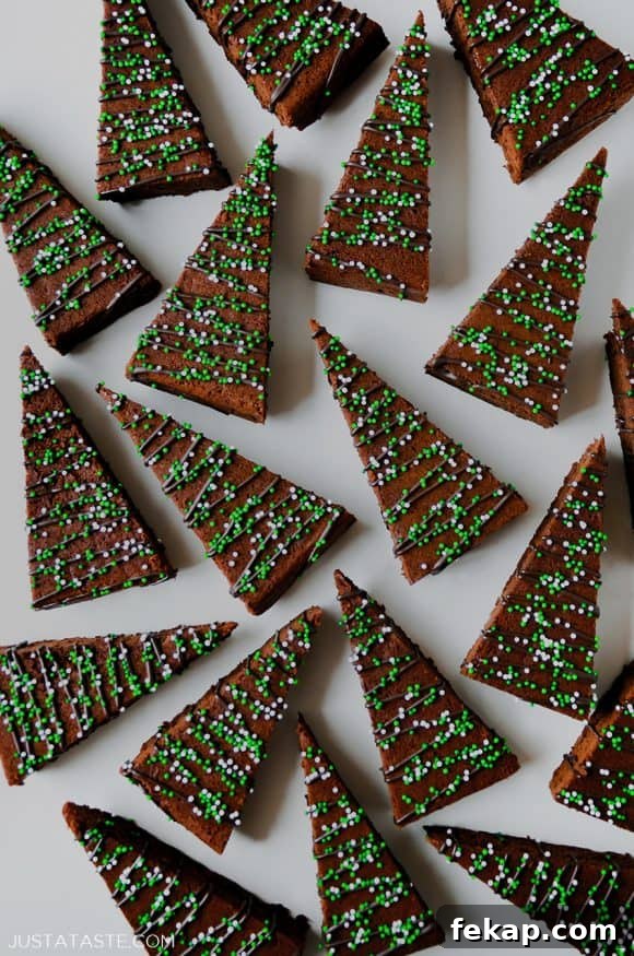 Fudgy Chocolate Brownies Recipe 18 A view of Christmas Brownies drizzled with chocolate and topped with sprinkles