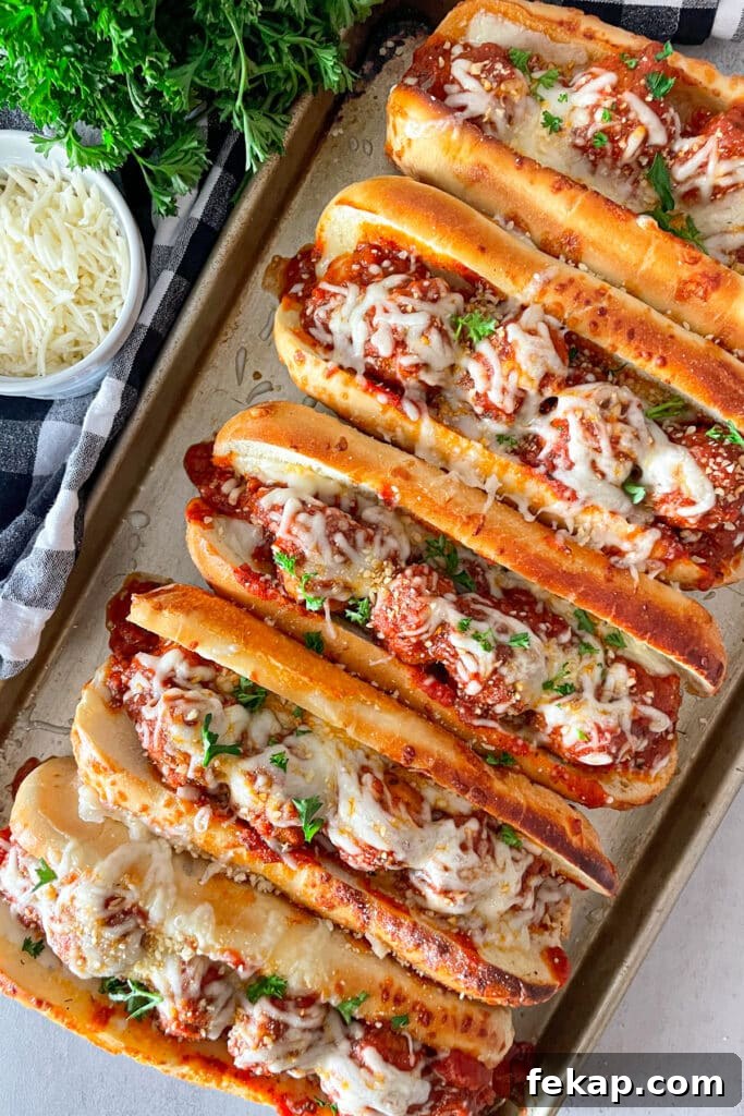 Slow Cooker Italian Meatball Subs Recipe 3 pan of 5 crock pot Italian meatballs subs ready to serve. shredded cheese and parsley in the upper left picture.
