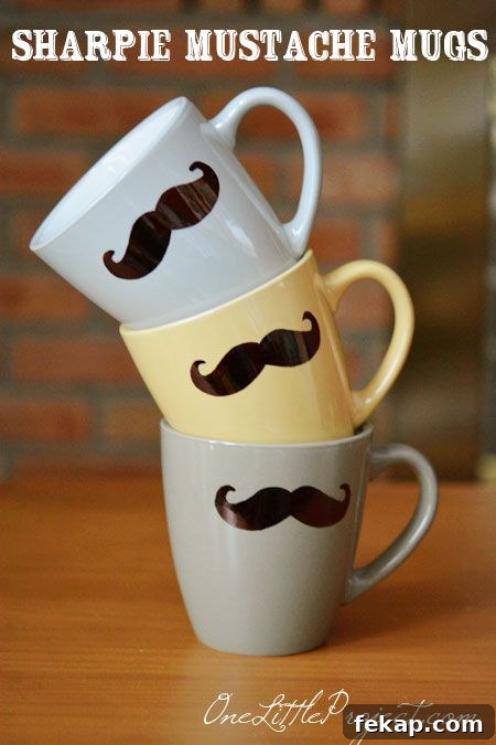 DIY Sharpie Mustache Mugs | 25+ More Handmade Gift Ideas Under $5