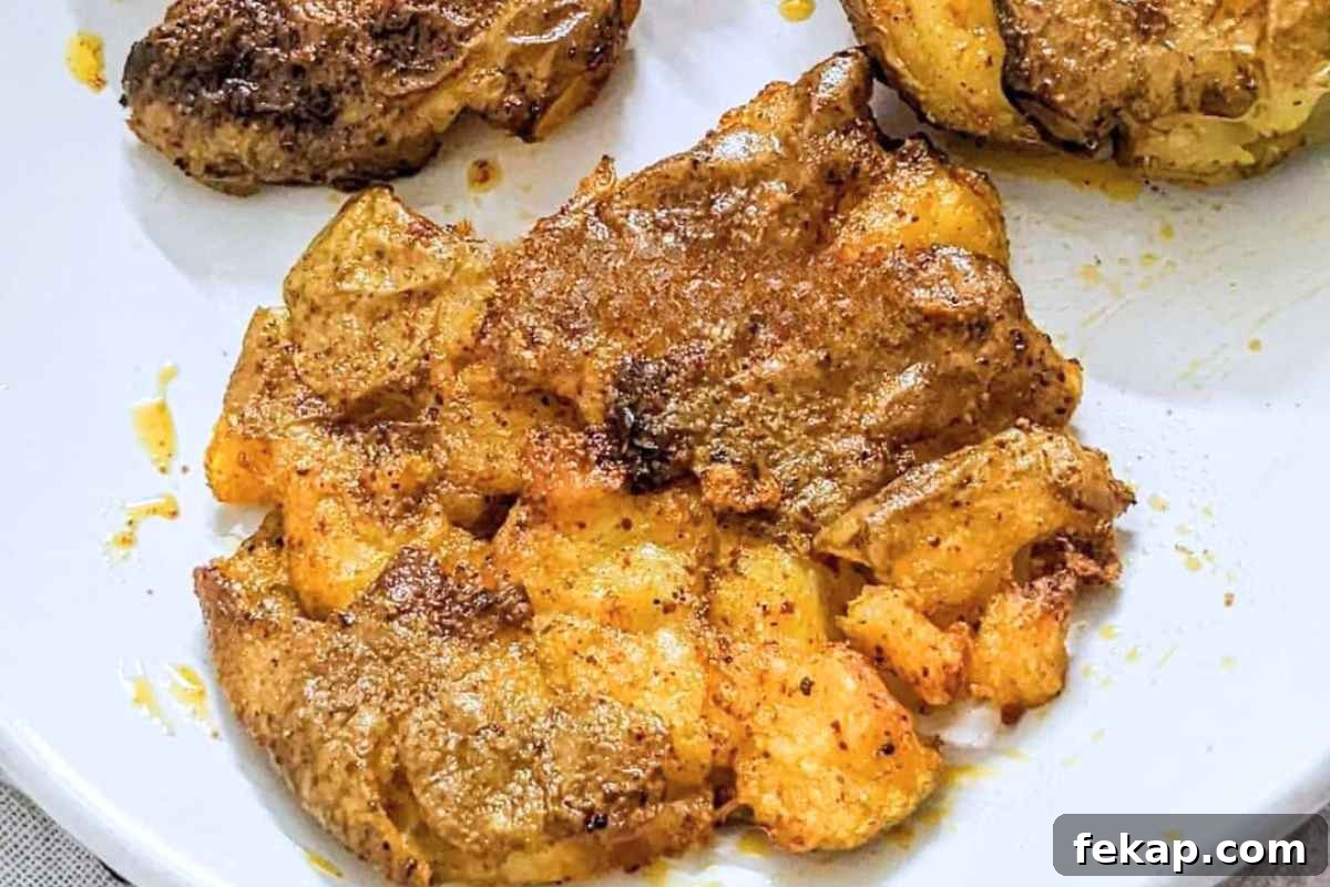 Air Fryer Potato Recipes for Crispy Golden Potatoes 5 Smashed potatoes on a white plate
