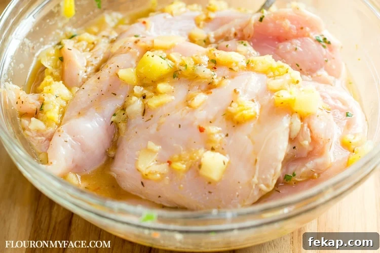 Cilantro-Pineapple Grilled Chicken Recipe 4 Marinating boneless chicken breast in a pineapple and cilantro marinade.