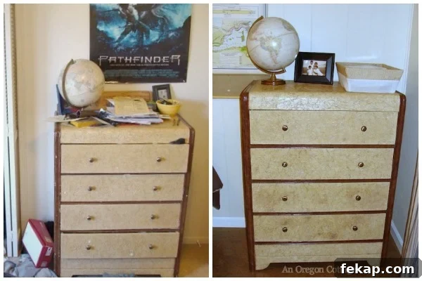 Teen Bedroom Makeover Reveal: Before and After Tour 9 Teen Bedroom Makeover Before-After Tissue Paper Dresser - An Oregon Cottage