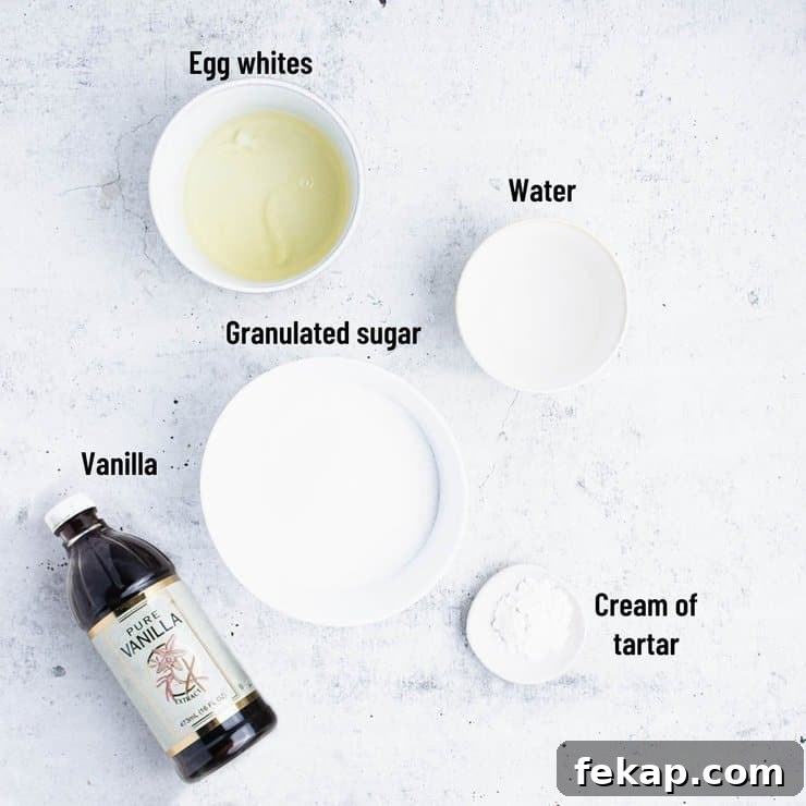 Overhead view of labeled ingredients.