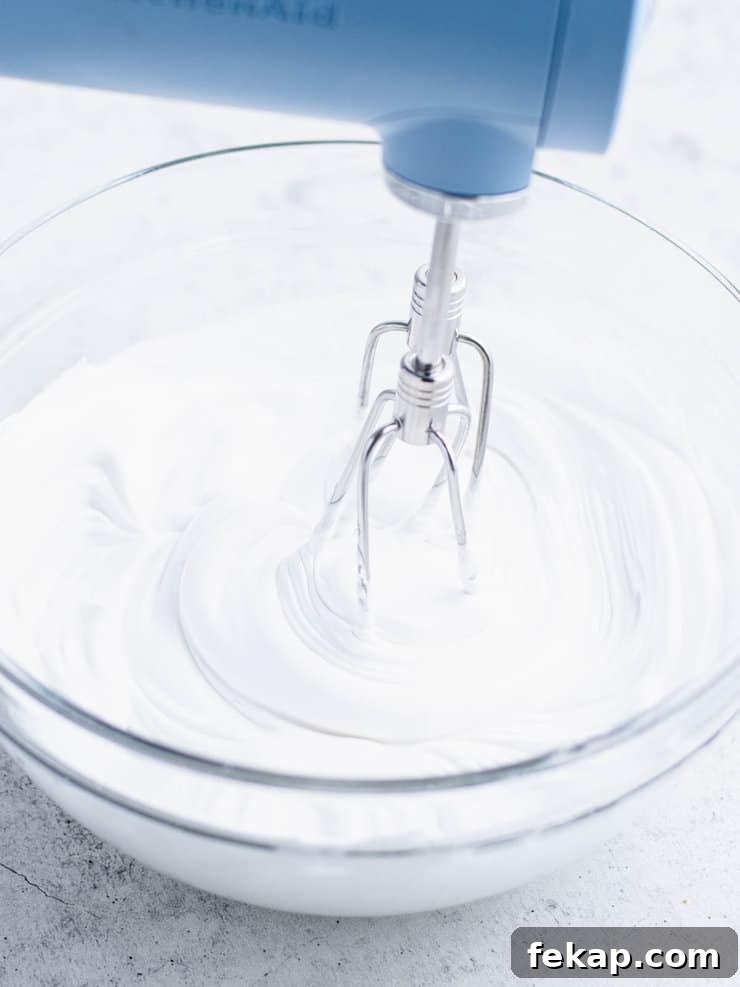 Close up of frosting after being whipped for 8-9 minutes.