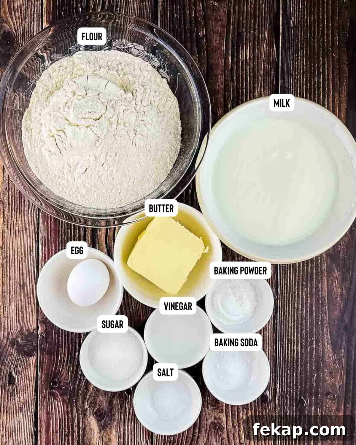 How to Make Irish Soda Bread Without Buttermilk 3 The ingredients for the irish soda bread measured out and placed on a wooden table.