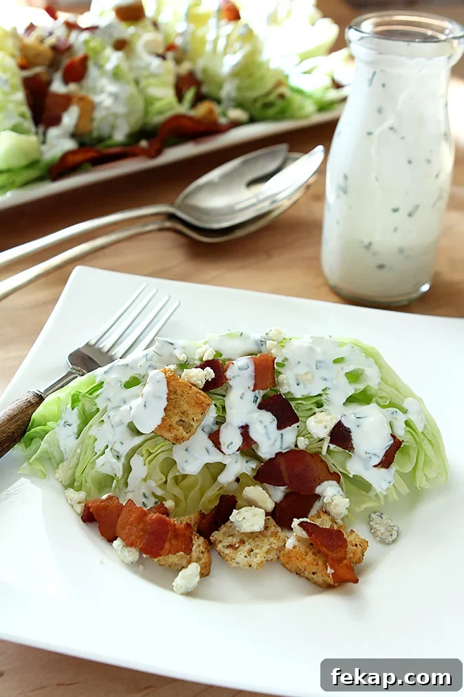 Iceberg Wedge Salad with Buttermilk Dressing, Homemade Croutons and Bacon