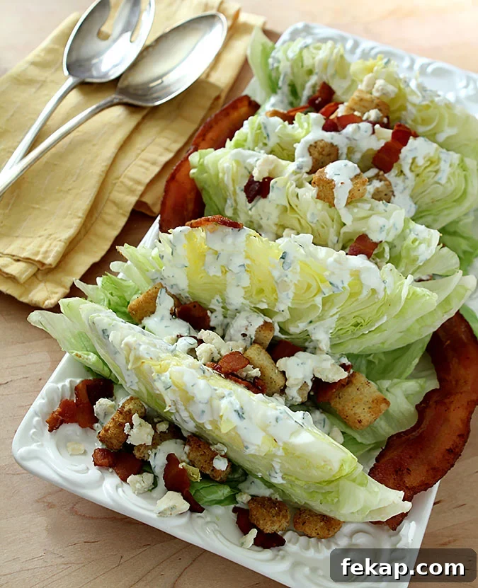Iceberg Wedge Salad with Buttermilk Dressing, Homemade Croutons and Bacon