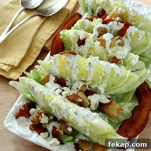 Iceberg Wedge Salad with Buttermilk Dressing, Homemade Croutons and Bacon