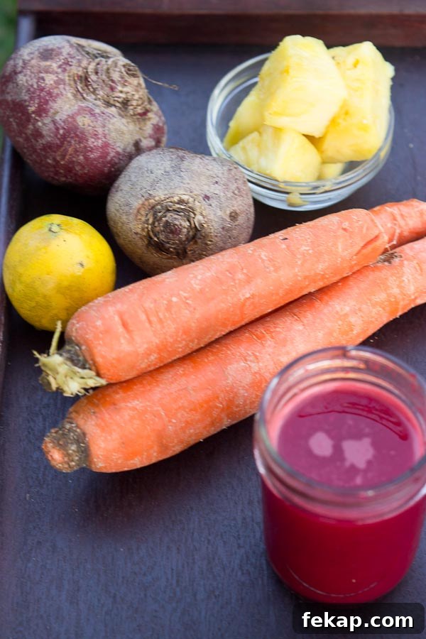 Early Riser Juice: Beet, Pineapple, Carrot and Lemon 4 beet juice recipe with beets, carrots, pineapple and lemon